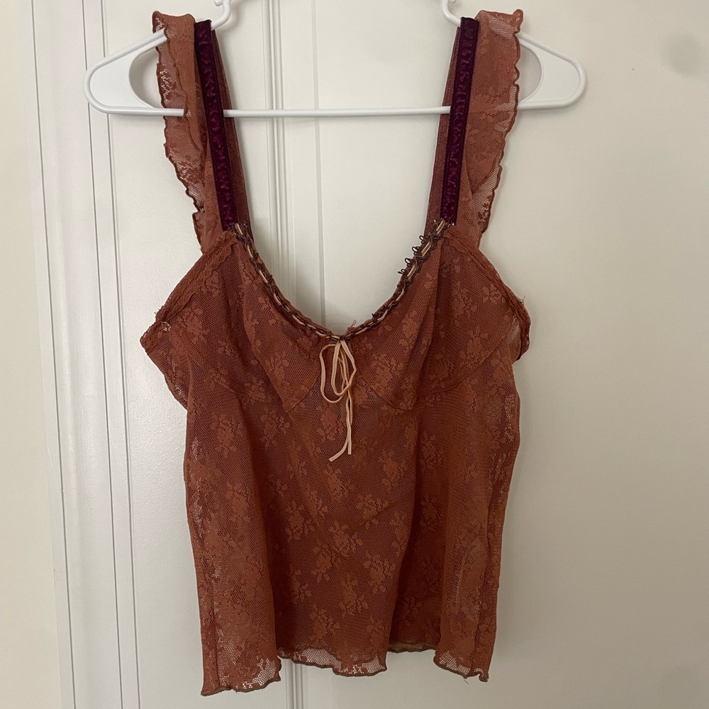 Free People Terracotta Lace Top